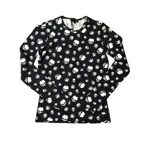 Richmond Sleepwear Black & White L/S Skull Leaf Print Tee Shirt Henley Sz 48 NWT